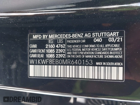 2021 Mercedes-Benz C 300 с VIN W1KWF8EB0MR640153, выставлен на аукционе IAAI как лот 41164310 с пробегом 34 364 миль миль и . История ставок и продаж доступна на DreamBid. Изображение 9.