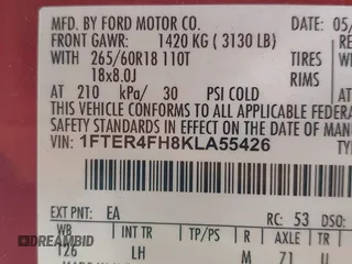 2019 Ford Ranger XL с VIN 1FTER4FH8KLA55426, выставлен на аукционе IAAI как лот 42192506 с пробегом 19 967 миль миль и . История ставок и продаж доступна на DreamBid. Изображение 9.