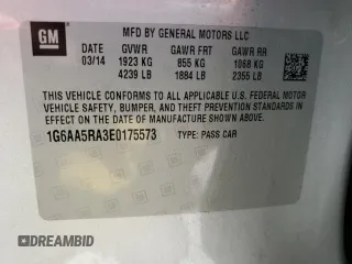 2014 Cadillac ATS Standard RWD with VIN 1G6AA5RA3E0175573, listed as a Copart auction lot 61925725 with 19,933 mi miles and Salvage title. Bid and sale history available at DreamBid. Image 13.