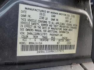 2006 Nissan Altima 2.5 with VIN 1N4AL11D96C127975, listed as a Copart auction lot 52910115 with 188,439 mi miles and Salvage title. Bid and sale history available at DreamBid. Image 12.