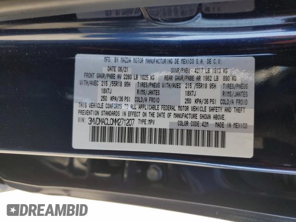 2021 Mazda CX-30 Preferred with VIN 3MVDMACL0MM271207, listed as a Copart auction lot 82536034 with 36,200 mi miles and Salvage Title. Bid and sale history available at DreamBid. Image 13.