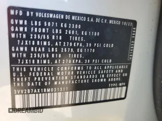 2024 Volkswagen Tiguan SE с VIN 3VV2B7AX1RM031311, выставлен на аукционе Copart как лот 86839204 с пробегом 14 983 миль миль и Списание • Salvage title. История ставок и продаж доступна на DreamBid. Изображение 14.