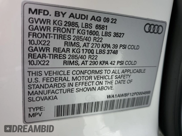 2023 Audi SQ8 Premium Plus z VIN WA1AWBF12PD004868, wystawiony jako Copart lot #47073593 z przebiegiem 4272 mil mil oraz . Historia ofert i sprzedaży dostępna na DreamBid. Obrazek 13.