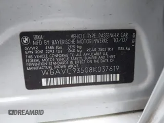 2008 BMW 3 Series 328xi with VIN WBAVC93508K037619, listed as a IAAI auction lot 42455209 with 166,971 mi miles and . Bid and sale history available at DreamBid. Image 9.