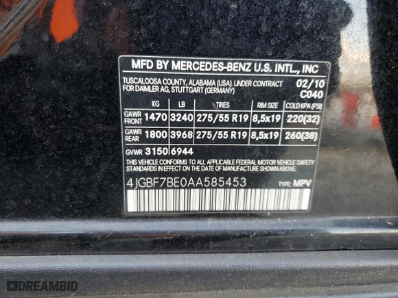 2010 Mercedes-Benz GL-Class GL 450 with VIN 4JGBF7BE0AA585453, listed as a Copart auction lot 47406105 with 188,890 mi miles and Salvage Title. Bid and sale history available at carsss.com. Image 14.