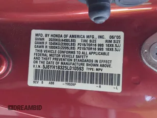 2005 Honda Element LX with VIN 5J6YH18325L010593, listed as a IAAI auction lot 41931020 with 208,741 mi miles and . Bid and sale history available at DreamBid. Image 9.