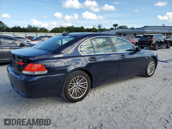 2005 BMW 7 Series 745i with VIN WBAGL63545DP75494, listed as a Copart auction lot 72359904 with 143,878 mi miles and Salvage title. Bid and sale history available at DreamBid. Image 3.