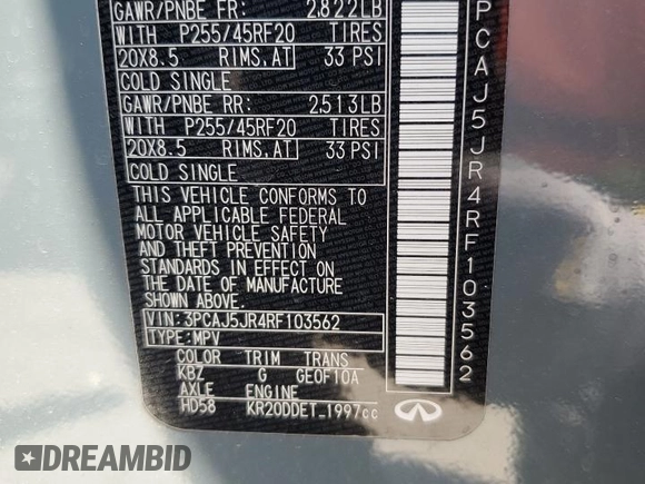 2024 Infiniti QX55 Luxe with VIN 3PCAJ5JR4RF103562, listed as a Copart auction lot 56916484 with Not Provided miles and Salvage Title. Bid and sale history available at DreamBid. Image 12.