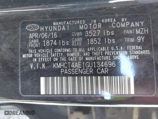 2016 Hyundai Accent SE with VIN KMHCT4AE1GU134696, listed as a IAAI auction lot 42046203 with 186,925 mi miles. Bid and sale history available at carsss.com. Image 9.
