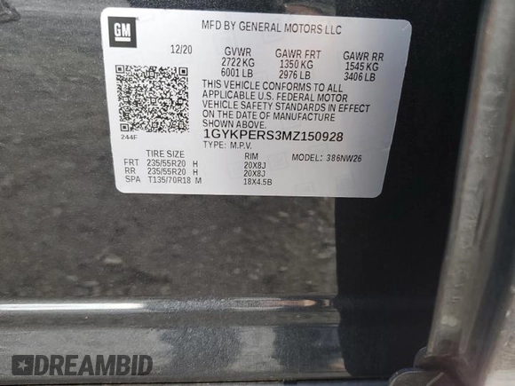 2021 Cadillac XT6 Premium Luxury with VIN 1GYKPERS3MZ150928, listed as a Copart auction lot 86551144 with 12,311 mi miles and Salvage title. Bid and sale history available at DreamBid. Image 14.