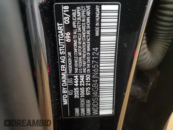 2018 Mercedes-Benz CLA 250 with VIN WDDSJ4GB4JN657124, listed as a Copart auction lot 58735945 with 131,036 mi miles and Salvage title. Bid and sale history available at DreamBid. Image 12.