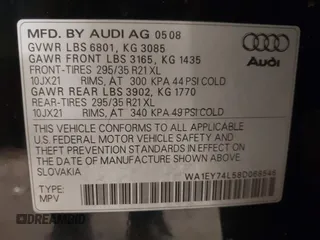 2008 Audi Q7 Premium Plus with VIN WA1EY74L58D068546, listed as a IAAI auction lot 41433997 with 113,533 mi miles and . Bid and sale history available at DreamBid. Image 9.