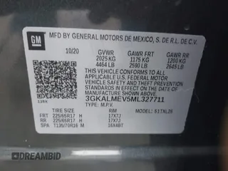 2021 GMC Terrain SLE with VIN 3GKALMEV5ML327711, listed as a IAAI auction lot 41173264 with 103,507 mi miles and . Bid and sale history available at carsss.com. Image 9.