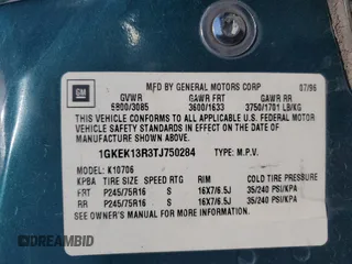 1996 GMC Yukon with VIN 1GKEK13R3TJ750284, listed as a Copart auction lot 69022244 with 266,366 mi miles and Salvage Title. Bid and sale history available at carsss.com. Image 13.