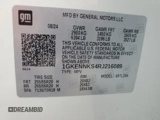 2024 GMC Acadia AWD Elevation z VIN 1GKENNKS4RJ216089, wystawiony jako Copart lot #46074235 z przebiegiem 4 993 mil mil oraz Nie do naprawy • Non repairable. Historia ofert i sprzedaży dostępna na DreamBid. Obrazek 13.