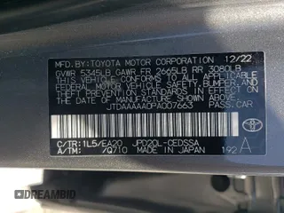 2023 Toyota Mirai XLE с VIN JTDAAAAA0PA007663, выставлен на аукционе Copart как лот 48335094 с пробегом 33 317 миль миль и . История ставок и продаж доступна на DreamBid. Изображение 12.