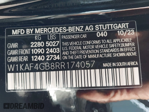 2024 Mercedes-Benz C 300 with VIN W1KAF4GB8RR174057, listed as a IAAI auction lot 41169566 with 9,340 mi miles and . Bid and sale history available at DreamBid. Image 9.