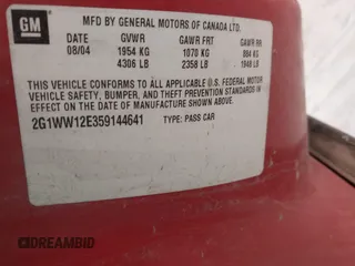 2005 Chevrolet Monte Carlo LS with VIN 2G1WW12E359144641, listed as a IAAI auction lot 41610327 with 1 mi miles. Bid and sale history available at carsss.com. Image 9.