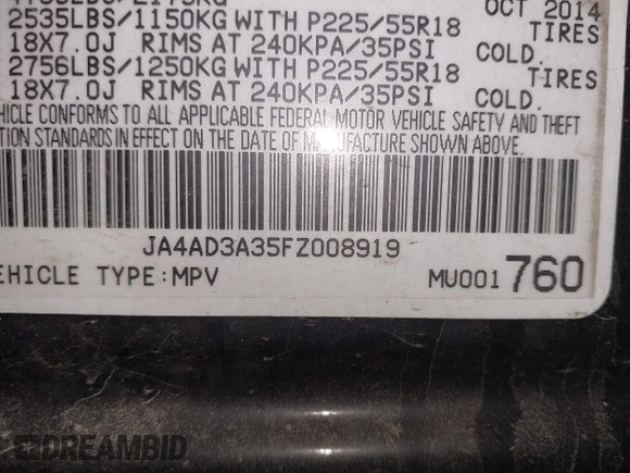 2015 Mitsubishi Outlander SE z VIN JA4AD3A35FZ008919, wystawiony jako IAAI lot #41909125 z przebiegiem 106 715 mil mil oraz . Historia ofert i sprzedaży dostępna na DreamBid. Obrazek 9.