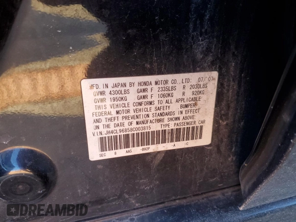 2008 Acura TSX with VIN JH4CL96858C003815, listed as a Copart auction lot 87290554 with 197,757 mi miles and Salvage Title. Bid and sale history available at carsss.com. Image 14.