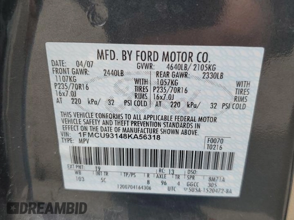 2008 Ford Escape XLT with VIN 1FMCU93148KA56318, listed as a Copart auction lot 50902035 with 147,528 mi miles and Salvage Title. Bid and sale history available at carsss.com. Image 14.