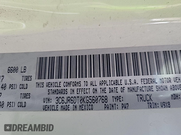 2019 Ram 1500 Tradesman с VIN 3C6JR6DT0KG560768, выставлен на аукционе IAAI как лот 42835356 с пробегом 115 811 миль миль и . История ставок и продаж доступна на DreamBid. Изображение 45.