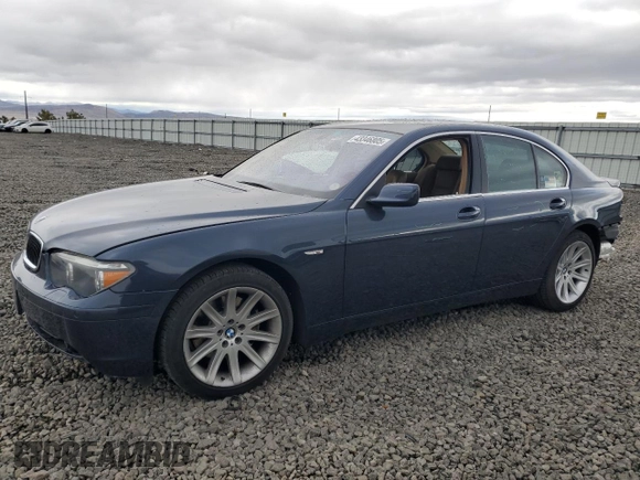 2003 BMW 7 Series 745i with VIN WBAGL63443DP62958, listed as a Copart auction lot 43346805 with 76,468 mi miles and Salvage title. Bid and sale history available at DreamBid. Image 1.