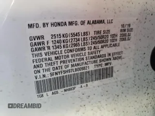 2020 Honda Pilot Touring 8-Passenger with VIN 5FNYF5H97LB009821, listed as a Copart auction lot 70979274 with 70,322 mi miles and Salvage Title. Bid and sale history available at DreamBid. Image 15.