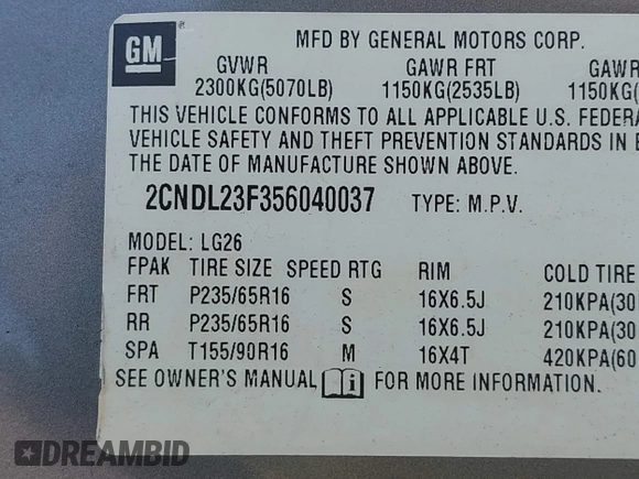 2005 Chevrolet Equinox LS z VIN 2CNDL23F356040037, wystawiony jako IAAI lot #42468359 z przebiegiem 154 544 mil mil oraz . Historia ofert i sprzedaży dostępna na DreamBid. Obrazek 9.