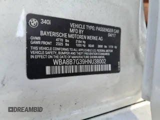 2017 BMW 3 Series 340i xDrive with VIN WBA8B7G39HNU38002, listed as a Copart auction lot 83716054 with 83,378 mi miles and Salvage title. Bid and sale history available at DreamBid. Image 14.