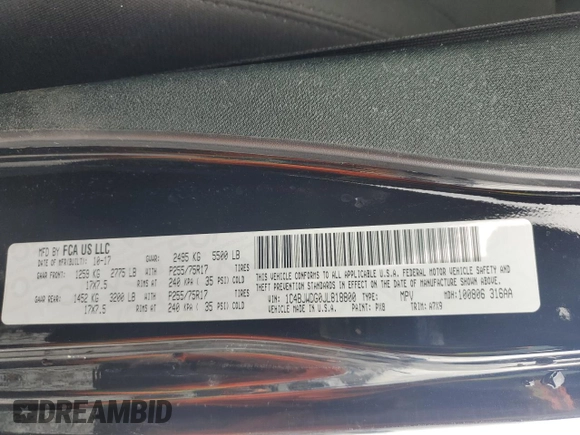 2018 Jeep Wrangler Unlimited Sport S with VIN 1C4BJWDG0JL818800, listed as a Copart auction lot 56648505 with 114,011 mi miles and Salvage Title. Bid and sale history available at DreamBid. Image 13.