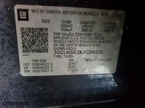2018 Chevrolet Silverado 1500 LTZ with VIN 3GCUKSEJXJG349222, listed as a Copart auction lot 87966845 with 90,161 mi miles and Salvage Title. Bid and sale history available at carsss.com. Image 13.