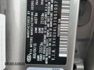 2016 Kia Optima EX with VIN 5XXGU4L31GG103713, listed as a Copart auction lot 88771715 with 50,307 mi miles and Salvage Title. Bid and sale history available at carsss.com. Image 12.