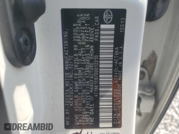 2013 Toyota Avalon XLE z VIN 4T1BK1EB7DU012210, wystawiony jako Copart lot #58669065 z przebiegiem 169 744 mil mil oraz Szkoda całkowita • Salvage title. Historia ofert i sprzedaży dostępna na DreamBid. Obrazek 13.