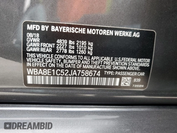 2018 BMW 3 Series 330e iPerformance with VIN WBA8E1C52JA758674, listed as a Copart auction lot 43273165 with 77,325 mi miles and Salvage Title. Bid and sale history available at carsss.com. Image 13.