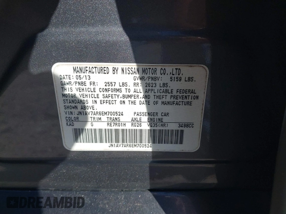 2014 Infiniti Q50 Hybrid Premium with VIN JN1AV7AR6EM700524, listed as a IAAI auction lot 41293930 with 1 mi miles. Bid and sale history available at carsss.com. Image 9.
