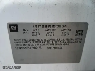2014 Chevrolet Cruze 1LT with VIN 1G1PC5SB1E7102173, listed as a Copart auction lot 50995925 with 106,986 mi miles and Salvage Title. Bid and sale history available at carsss.com. Image 12.