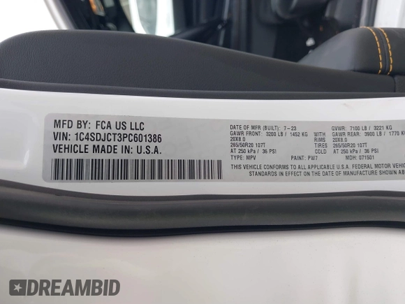 2023 Dodge Durango R/T Plus с VIN 1C4SDJCT3PC601386, выставлен на аукционе IAAI как лот 40746162 с пробегом 10 576 миль миль и . История ставок и продаж доступна на DreamBid. Изображение 9.