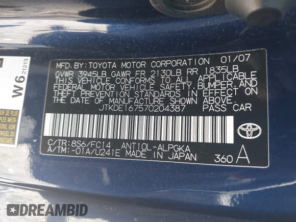 2007 Scion tC Spec z VIN JTKDE167570204387, wystawiony jako IAAI lot #42300296 z przebiegiem 183 316 mil mil oraz . Historia ofert i sprzedaży dostępna na DreamBid. Obrazek 9.