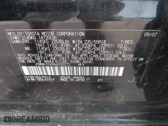 2008 Toyota RAV4 Sport с VIN JTMBK32V886030272, выставлен на аукционе IAAI как лот 42441595 с пробегом 243 196 миль миль и . История ставок и продаж доступна на DreamBid. Изображение 9.