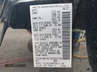 2017 Nissan Pathfinder SV with VIN 5N1DR2MN7HC910579, listed as a IAAI auction lot 42612170 with 153,288 mi miles and . Bid and sale history available at DreamBid. Image 9.