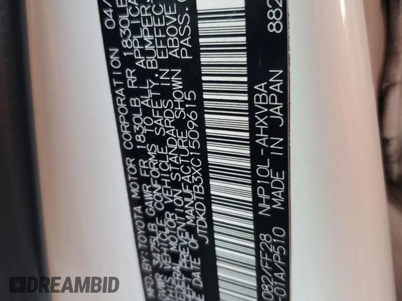 2012 Toyota Prius One z VIN JTDKDTB3XC1509615, wystawiony jako Copart lot #59868725 z przebiegiem Nie podano mil oraz Szkoda całkowita • Salvage title. Historia ofert i sprzedaży dostępna na DreamBid. Obrazek 12.