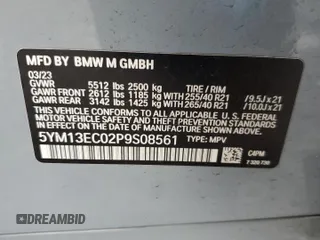 2023 BMW X3 M with VIN 5YM13EC02P9S08561, listed as a Copart auction lot 81371134 with 15,589 mi miles and Salvage Title. Bid and sale history available at carsss.com. Image 14.