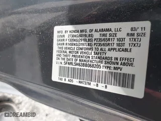 2011 Honda Odyssey EX-L with VIN 5FNRL5H63BB068205, listed as a IAAI auction lot 42034057 with 106,443 mi miles. Bid and sale history available at carsss.com. Image 9.