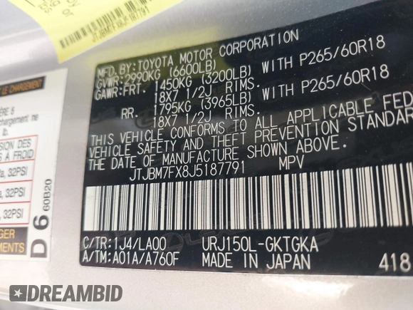 2018 Lexus GX 460 with VIN JTJBM7FX8J5187791, listed as a IAAI auction lot 42076202 with 76,827 mi miles and . Bid and sale history available at DreamBid. Image 9.