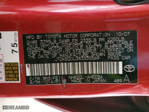 2008 Toyota Prius with VIN JTDKB20U383335569, listed as a Copart auction lot 48930095 with 349,117 mi miles and Salvage Title. Bid and sale history available at carsss.com. Image 12.