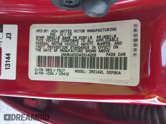 2010 Toyota Corolla с VIN 1NXBU4EE0AZ314228, выставлен на аукционе IAAI как лот 42576554 с пробегом 243 915 миль миль и . История ставок и продаж доступна на DreamBid. Изображение 9.