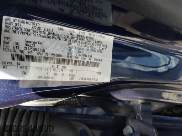 2012 Ford Focus SE z VIN 1FAHP3F22CL157417, wystawiony jako IAAI lot #42655527 z przebiegiem 107 472 mil mil oraz . Historia ofert i sprzedaży dostępna na DreamBid. Obrazek 9.