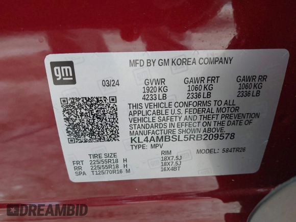 2024 Buick Encore GX Preferred z VIN KL4AMBSL5RB209578, wystawiony jako IAAI lot #41958892 z przebiegiem 11 893 mil mil oraz . Historia ofert i sprzedaży dostępna na DreamBid. Obrazek 9.