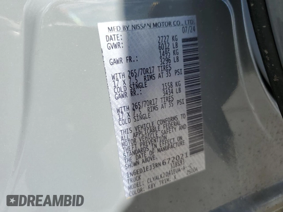 2024 Nissan Frontier SL с VIN 1N6ED1EJ3RN672021, выставлен на аукционе Copart как лот 58386945 с пробегом 3 675 миль миль и Списание • Salvage title. История ставок и продаж доступна на DreamBid. Изображение 12.